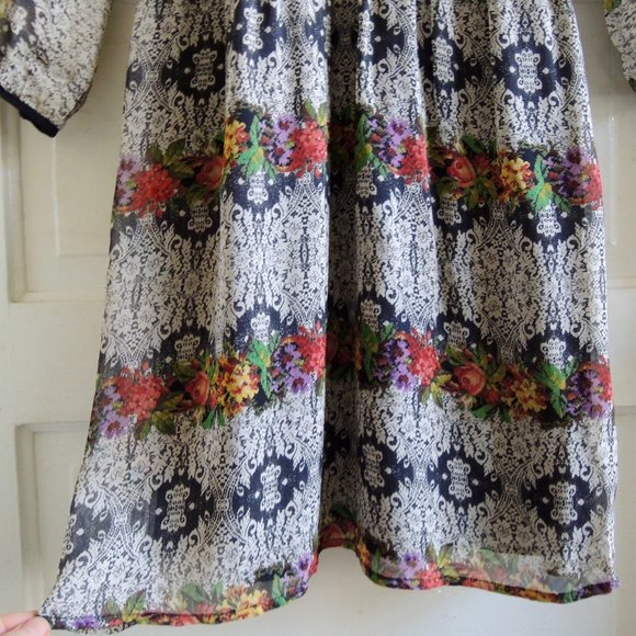 Anthro Sanctuary Black & White Floral Blouson Peasant Dress XS (runs L) - Picture 4 of 8